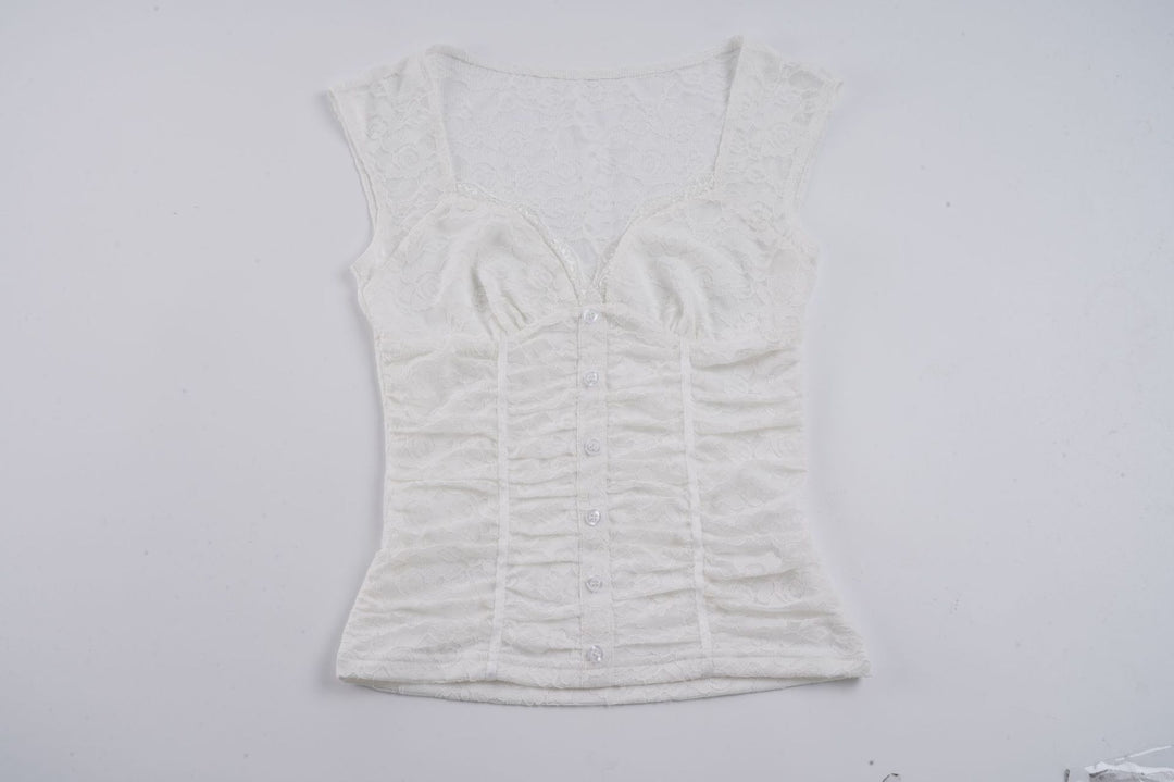 Damen Spitzen-Cropped-Top mit elegantem V-Ausschnitt und Rüschendetails R&B