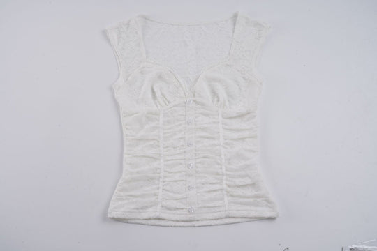 Damen Spitzen-Cropped-Top mit elegantem V-Ausschnitt und Rüschendetails R&B