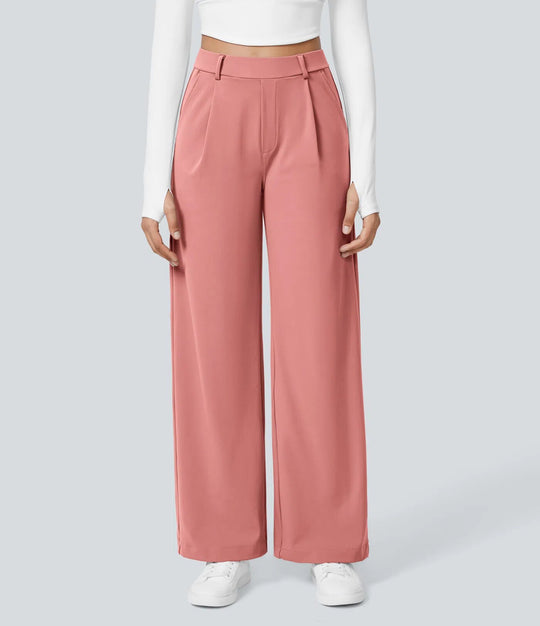 Damen nan hochgeschnittene Bundfaltenhose mit weitem Bein, Gürtelschlaufen und seitlichen Eingrifftaschen R&B