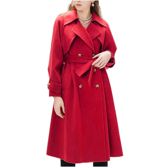 Damen eleganter Trenchmantel mit doppelter Knopfleiste und tailliertem Schnitt R&B