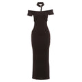 Damen Off-Shoulder Maxikleid mit elegantem Choker R&B