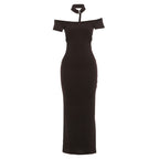 Damen Off-Shoulder Maxikleid mit elegantem Choker R&B