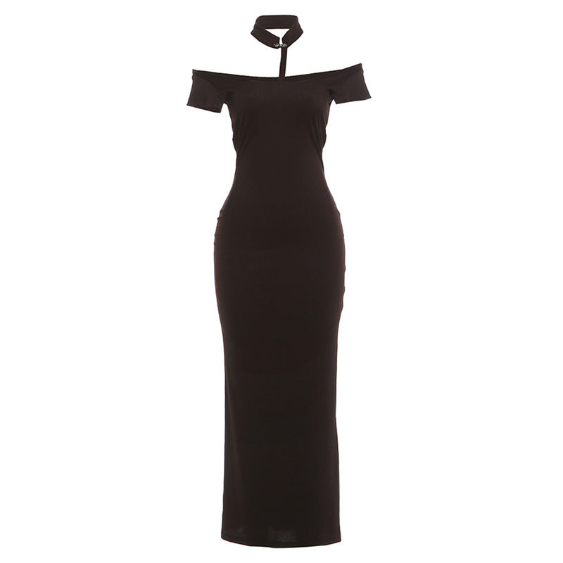 Damen Off-Shoulder Maxikleid mit elegantem Choker R&B