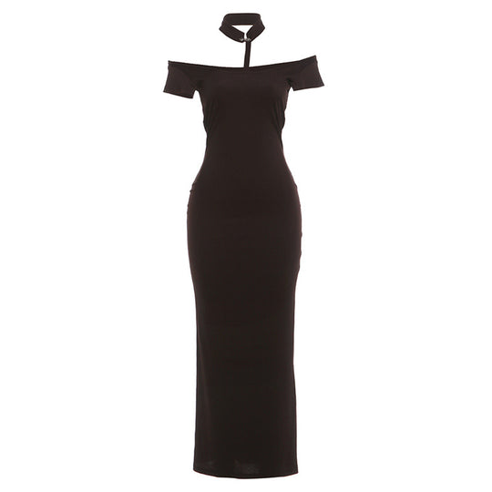 Damen Off-Shoulder Maxikleid mit elegantem Choker R&B