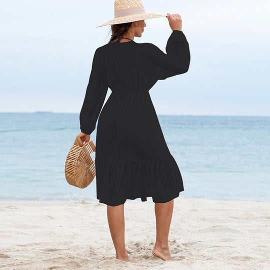 Damen Sommerliches Strandkleid mit lässigem Schnitt und elastischem Taillenband R&B