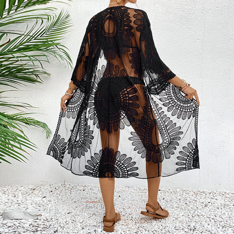 Damen elegante gehäkelte Strandüberwurfjacke R&B