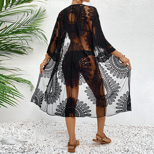 Damen elegante gehäkelte Strandüberwurfjacke R&B