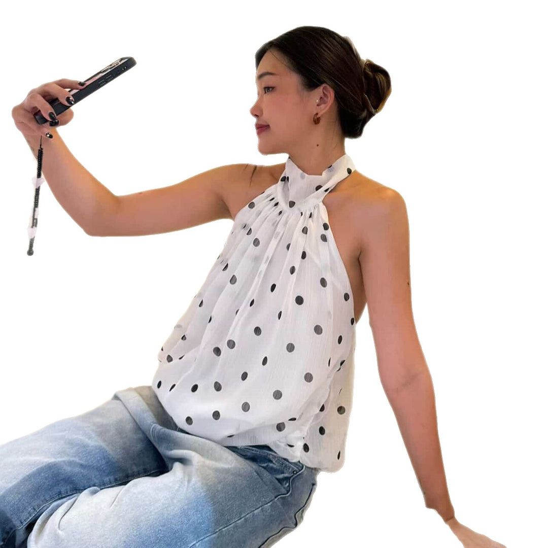 Damen Haltertop mit Polka-Dots und Schleifenakzent R&B
