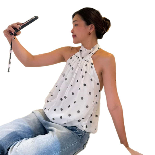 Damen Haltertop mit Polka-Dots und Schleifenakzent R&B