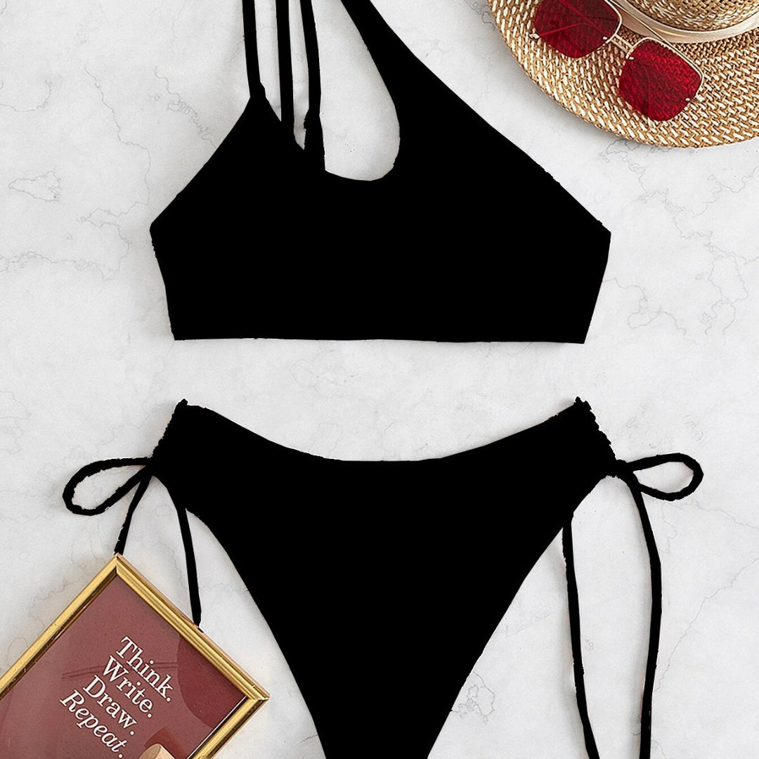 Damen Bikini-Set mit asymmetrischem Oberteil und seitlicher Schnürung R&B