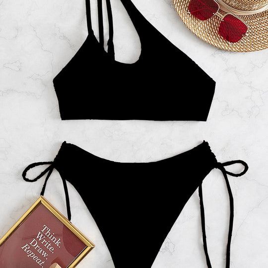 Damen Bikini-Set mit asymmetrischem Oberteil und seitlicher Schnürung R&B