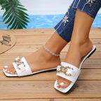 Damen Modische Riemenslipper mit dekorativem Ketten-Detail R&B