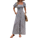 Damen farbenfrohes Blumensommeroverall mit Puffärmeln R&B