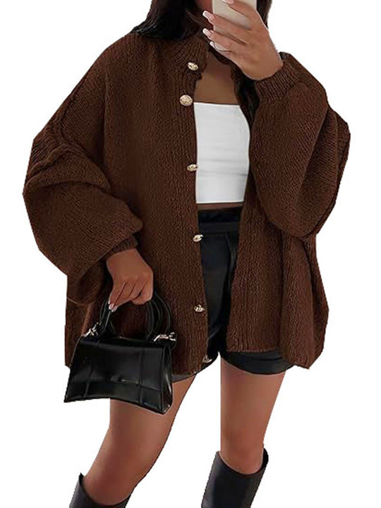 Damen Flauschige Strickjacke mit überschnittenen Schultern R&B