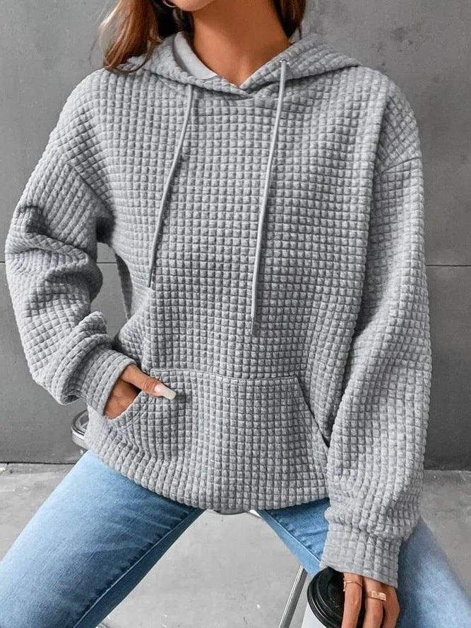 Damen lässiger Waffel-Pullover mit Kapuze und praktischer Kängurutasche Heidi-Mode