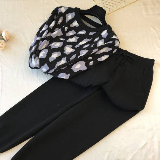 Damen stylisches Freizeitstrickset mit hohem Kragen R&B