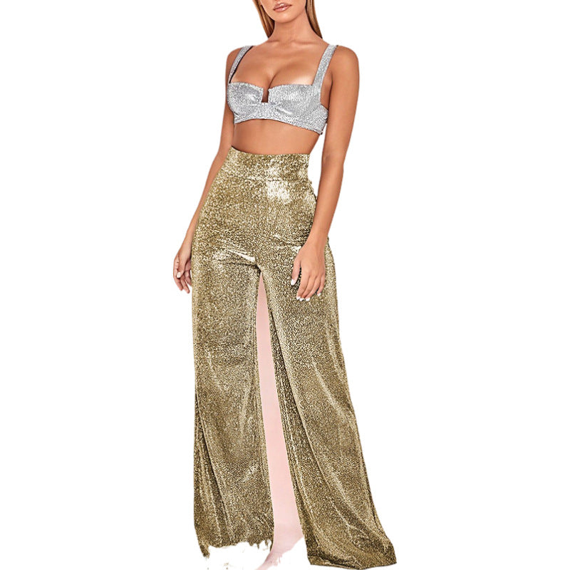 Damen Glitzerndes Zweiteiler-Set mit hohem Taillenschnitt R&B