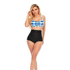 Damen Zweiteiliges Bikini-Set mit kariertem Oberteil und hohem Bund R&B