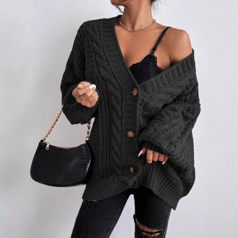Damen Grobstrick Cardigan mit weiten Ärmeln und Knopfdetails R&B