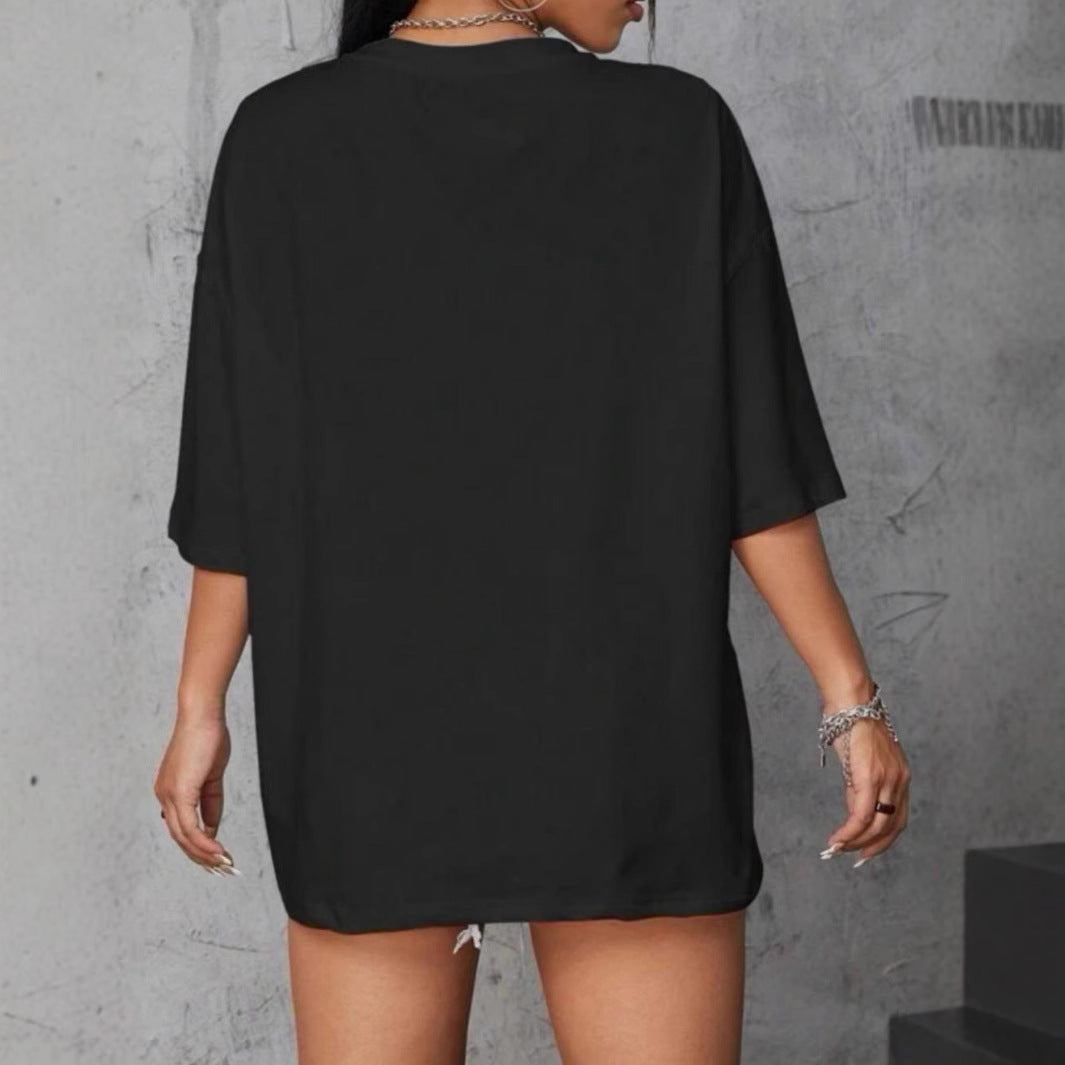 Damen locker geschnittenes Oversized T-Shirt mit Rundhalsausschnitt R&B
