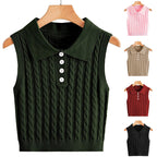 Damen Stricktop mit Kragen und Knopfdetails
