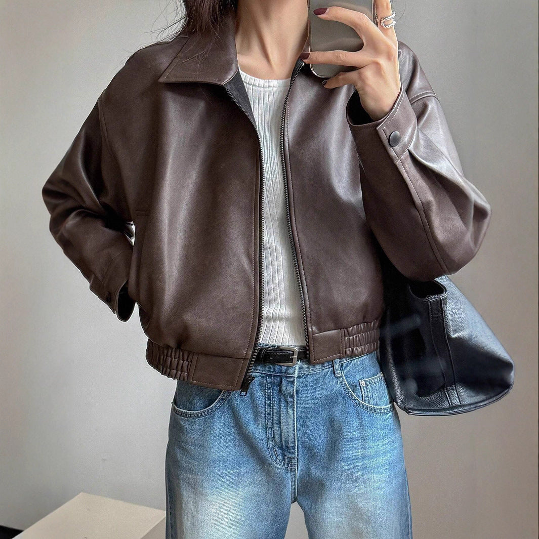 Damen Kunstlederjacke im sportlich-eleganten Schnitt mit elastischem Bund R&B