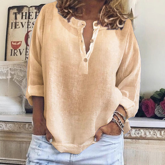 Damen Leinenbluse mit Knopfleiste und intuitivem Schnitt R&B