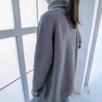 Damen lässiger Strickpullover mit asymmetrischem Reißverschluss und großem Kragen R&B