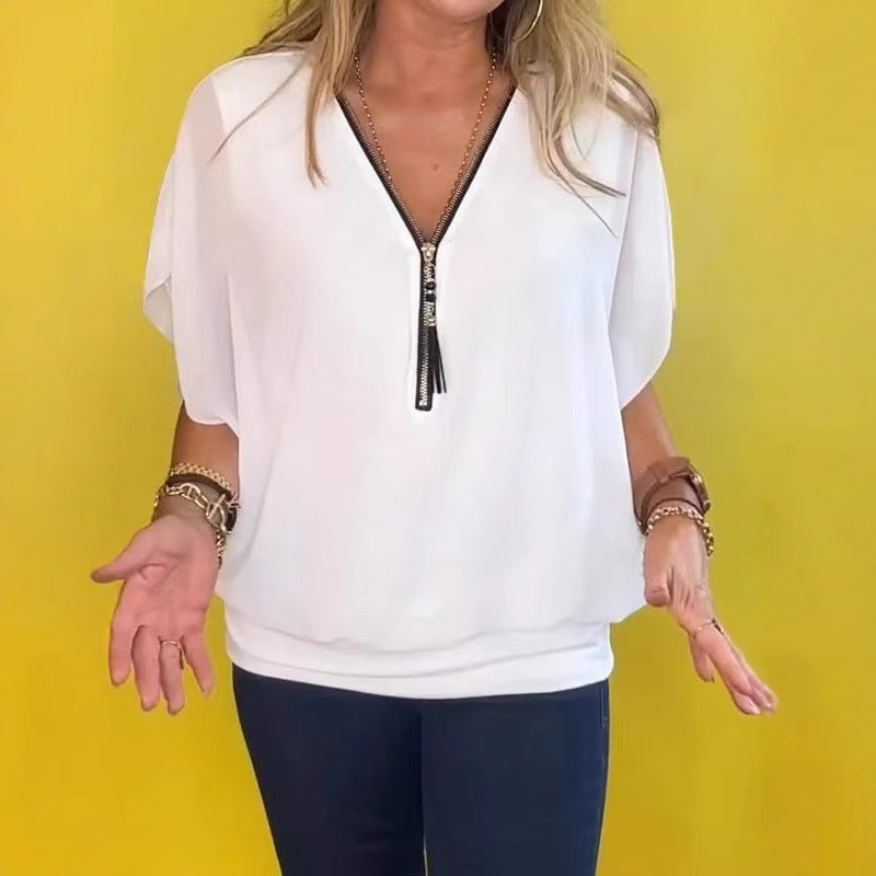 Damen schicke Bluse mit Reißverschluss R&B