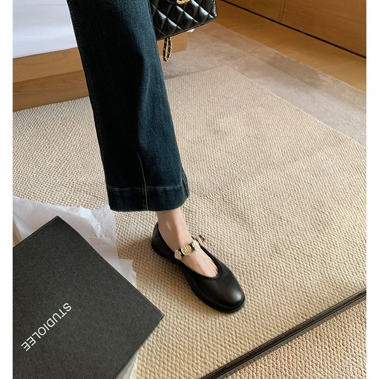 Damen Elegante Ballerinas mit verzierten Riemchen