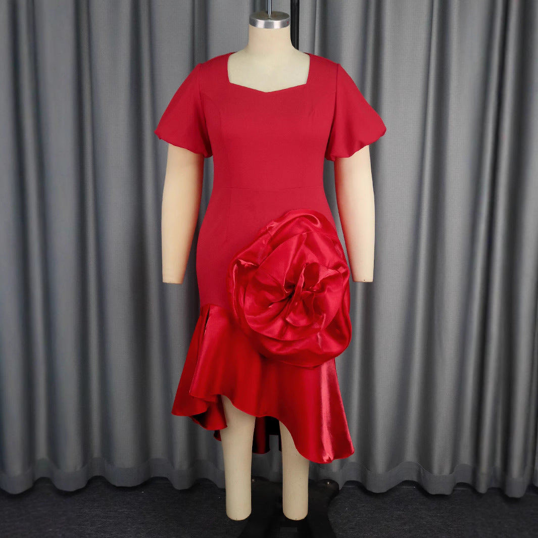 Damen Elegantes Abendkleid mit voluminösem Blumenakzent R&B