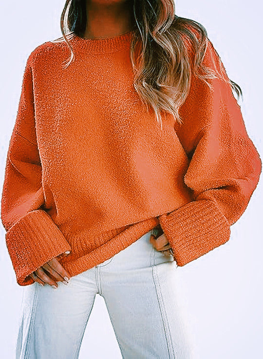 Damen Flauschiger Oversized Pullover mit breiten Bündchen R&B