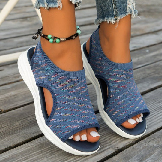 Damen Slip-On Sandalen mit elastischem Strick-Obermaterial und atmungsaktiver Sohle R&B