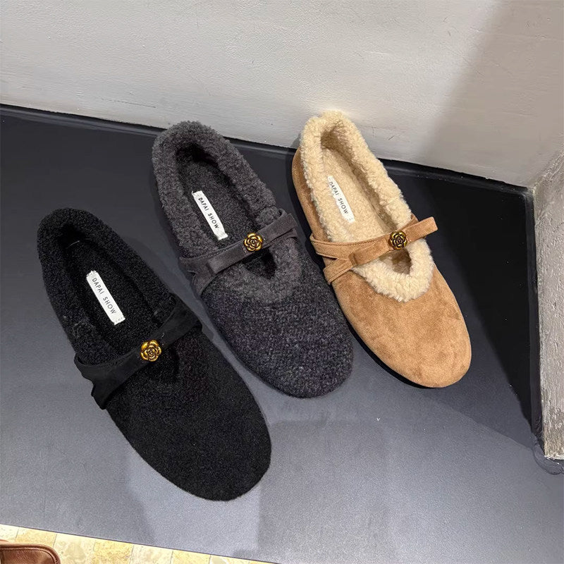 Damen Kuschel-Hausschuhe aus weichem Fleece mit dekorativem Riemchen R&B