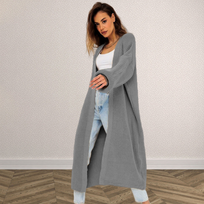Damen Langer gestrickter Cardigan mit lässigem Schnitt und strukturierter Textur R&B