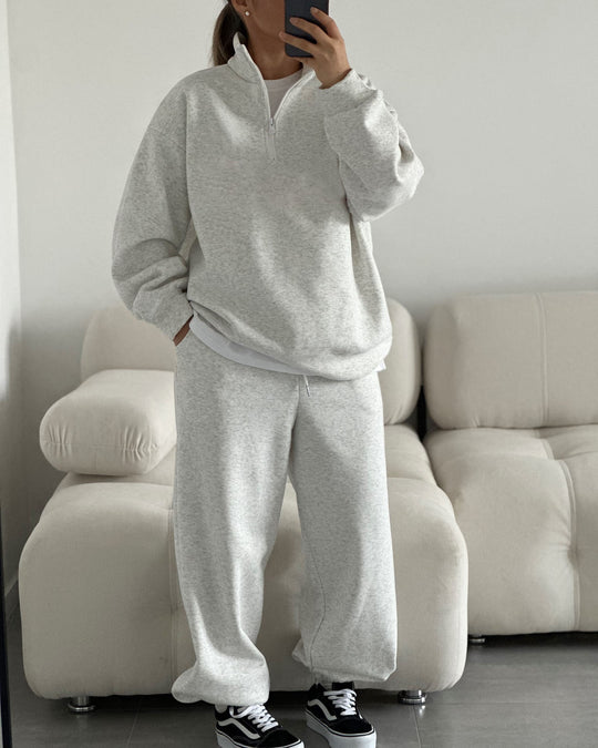 Damen gemütliches Fleece-Loungewear-Set mit Stehkragen und Reißverschluss R&B