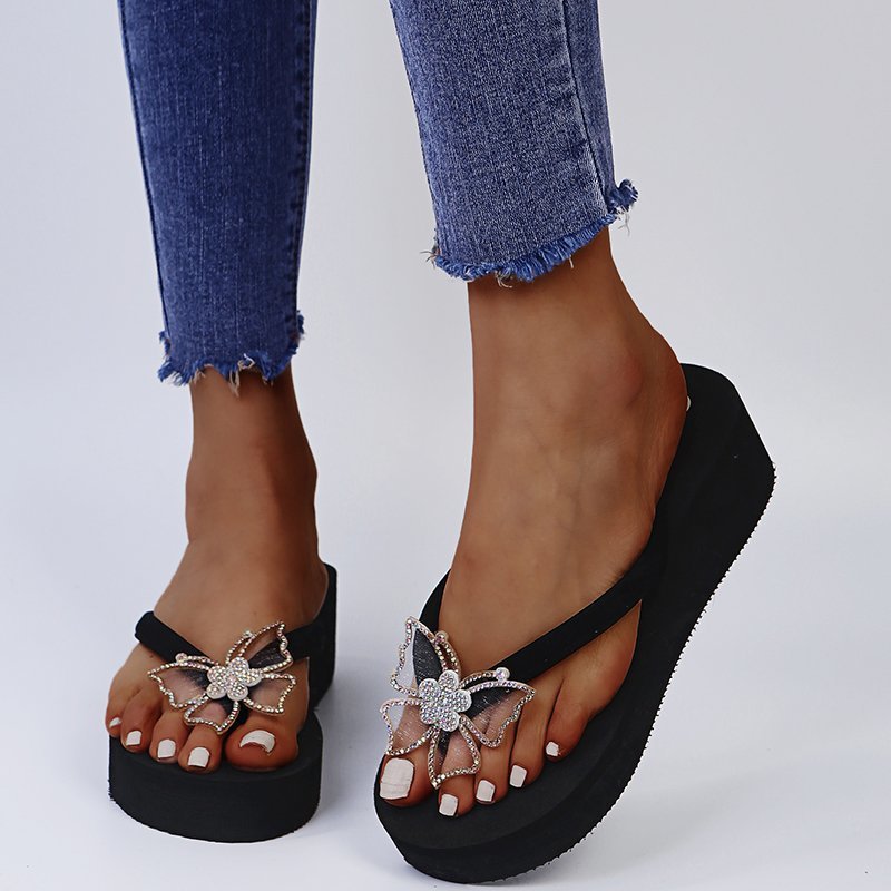 Damen elegante Flip-Flop Sandalen mit floralem Design R&B