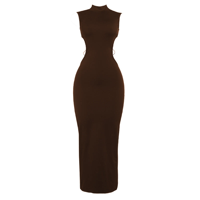Damen Figurbetontes Maxikleid mit hohem Kragen und seitlichen Cut-Outs R&B