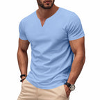 Herren nan schlank geschnittenes Kurzarmshirt mit eingelassener V-Einkerbung und dekorativer Ziernaht R&B