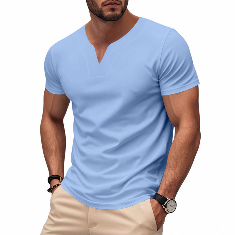 Herren nan schlank geschnittenes Kurzarmshirt mit eingelassener V-Einkerbung und dekorativer Ziernaht R&B