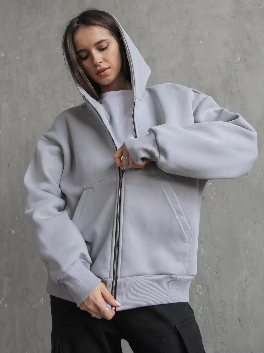 Damen lässiger Kapuzensweat mit übergroßem Schnitt und praktischem Reißverschluss R&B