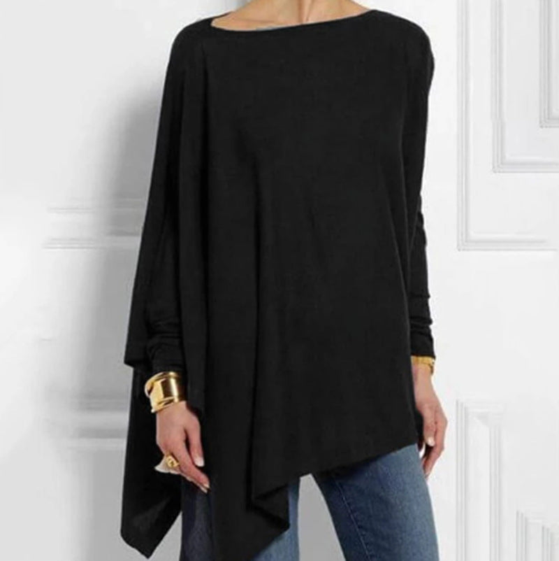 Damen nan drapierte Oversize-Tunika mit schrägem Zipfelsaum und weiten Fledermausärmeln R&B
