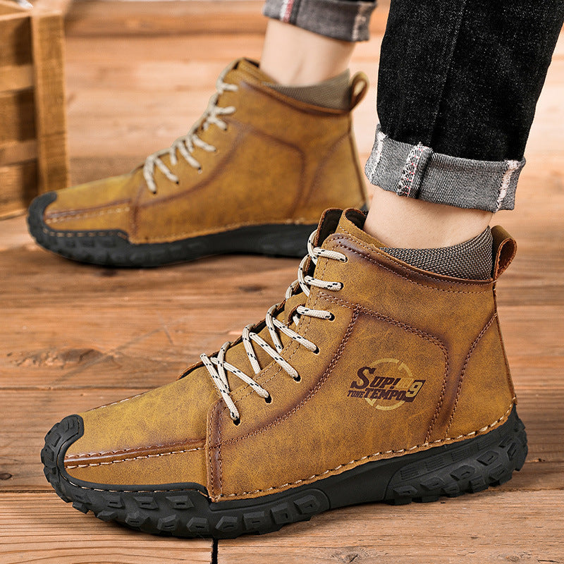 Damen robuste Schnürboots aus Kunstleder mit rutschfester Profilsohle