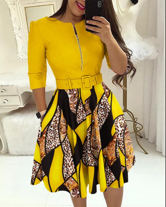 Damen Midikleid mit geometrischem Schnitt und tailliertem Gürtel R&B