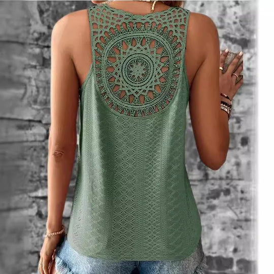 Damen luftiges Häkelshirt mit einzigartigem Rückendetail R&B