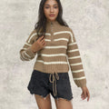 Damen Strickpullover mit halbem Reißverschluss und lässiger Übergangsstruktur