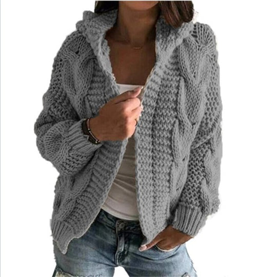 Damen Strickjacke mit voluminösem Zopfmuster und lässigem Schnitt R&B