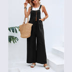 Damen Lässiger Jumpsuit mit weitem Bein und verstellbaren Trägern R&B
