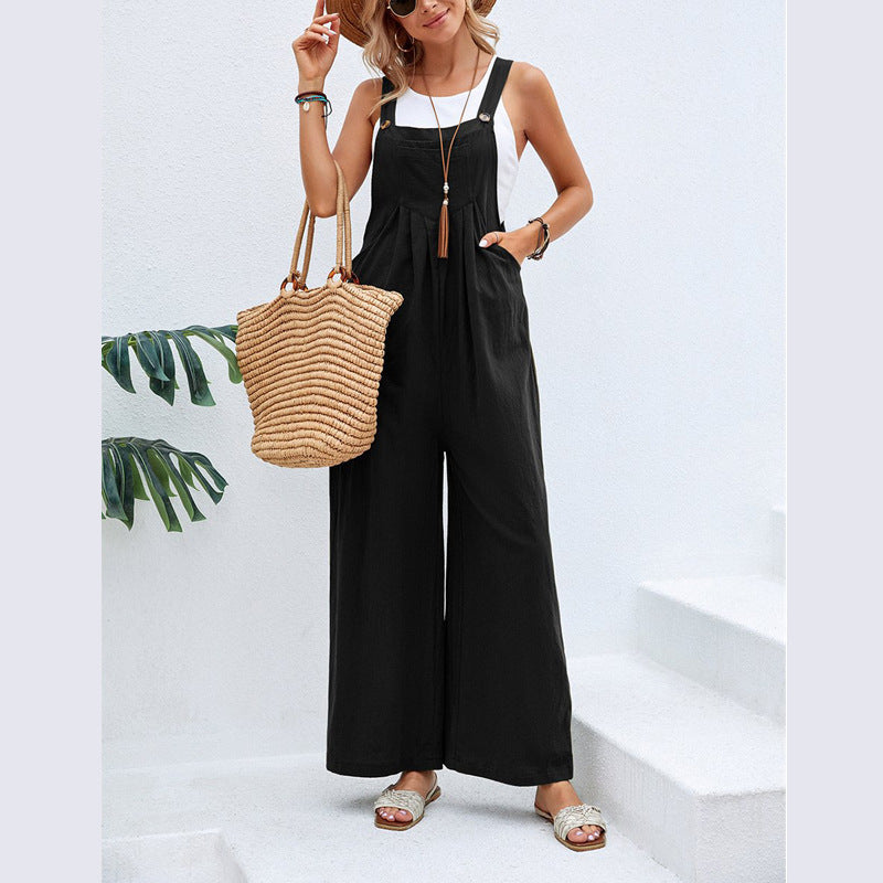Damen Lässiger Jumpsuit mit weitem Bein und verstellbaren Trägern R&B
