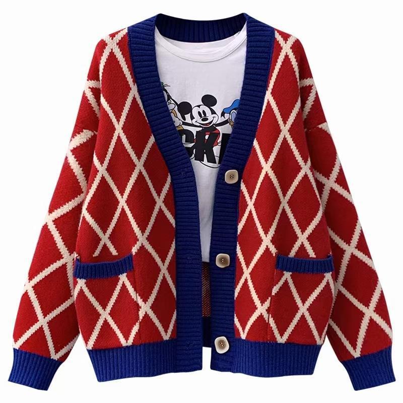 Damen Grobstrickcardigan mit Karomuster R&B
